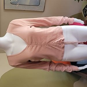 Hollister Pink Cinch Front Long Sleeve Knit Crop Top - Size Large